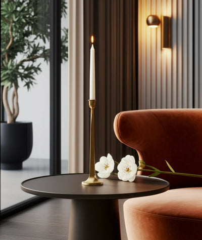 METAL, SQUARED OFF TAPER CANDLEHOLDER, GOLD - Al Rugaib Furniture