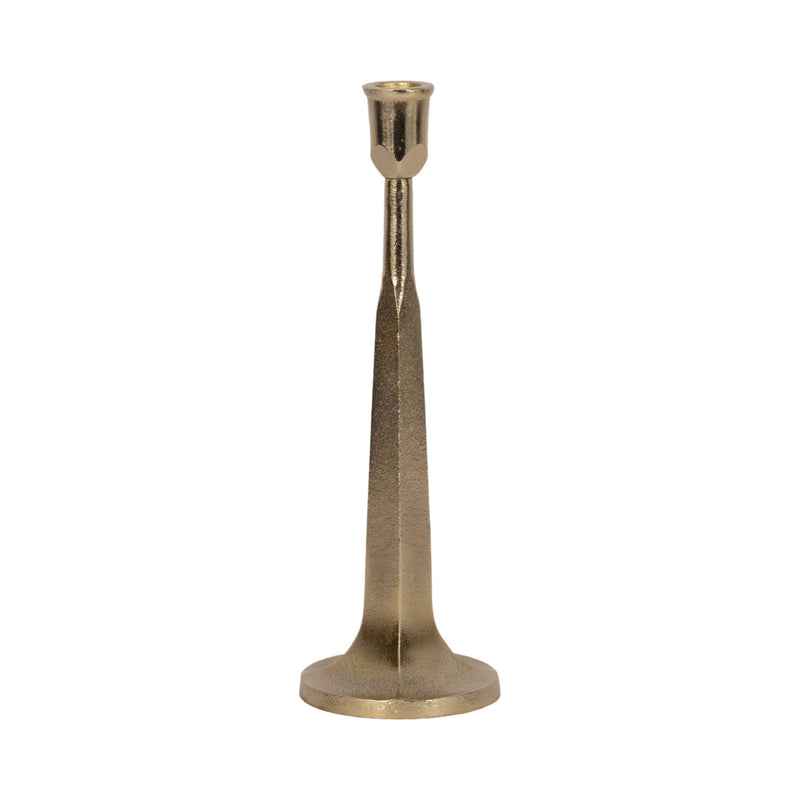 METAL, SQUARED OFF TAPER CANDLEHOLDER, GOLD - Al Rugaib Furniture