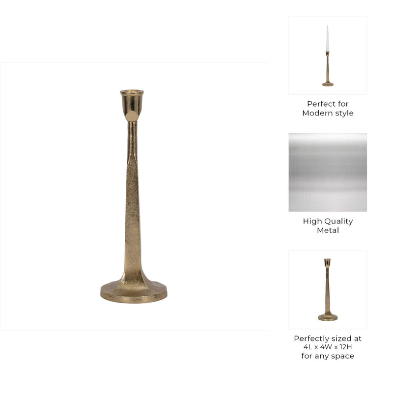 METAL, SQUARED OFF TAPER CANDLEHOLDER, GOLD - Al Rugaib Furniture