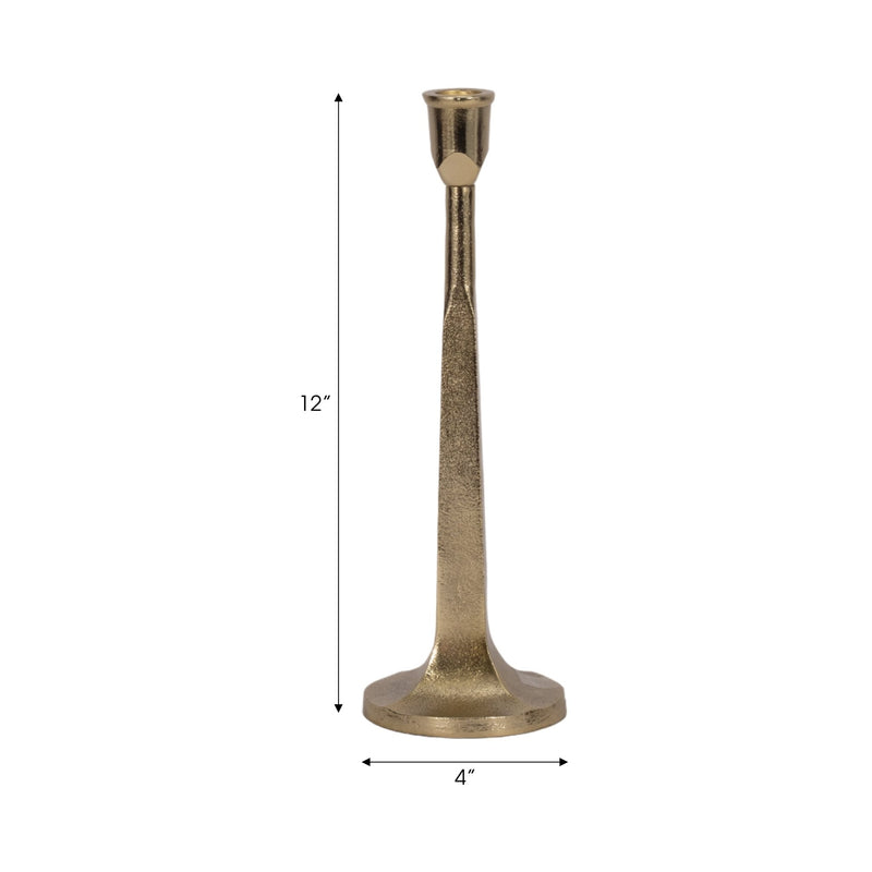 METAL, SQUARED OFF TAPER CANDLEHOLDER, GOLD - Al Rugaib Furniture