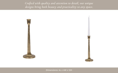 METAL, SQUARED OFF TAPER CANDLEHOLDER, GOLD - Al Rugaib Furniture