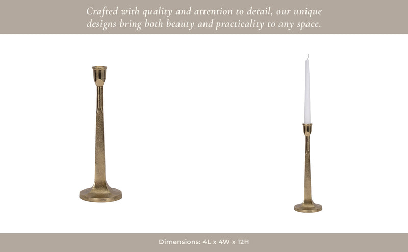METAL, SQUARED OFF TAPER CANDLEHOLDER, GOLD - Al Rugaib Furniture