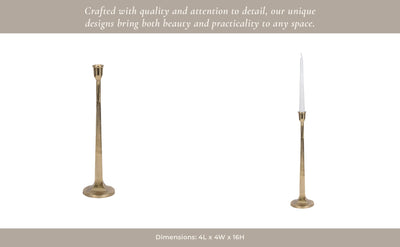 METAL, SQUARED OFF TAPER CANDLEHOLDER, GOLD - Al Rugaib Furniture