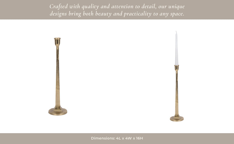 METAL, SQUARED OFF TAPER CANDLEHOLDER, GOLD - Al Rugaib Furniture