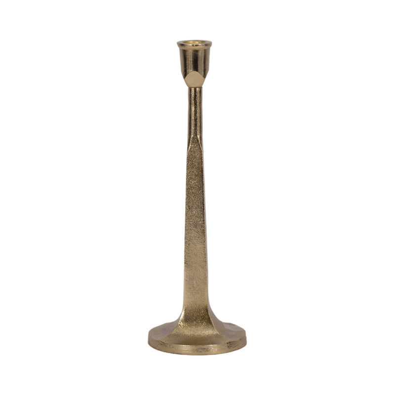 METAL, SQUARED OFF TAPER CANDLEHOLDER, GOLD - Al Rugaib Furniture