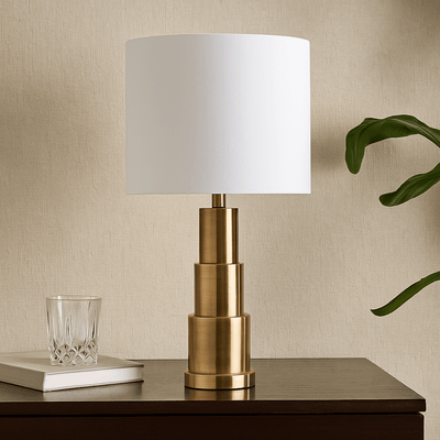 METAL STACKED CYLINDER LAMP BRASS GOLD - Al Rugaib Furniture