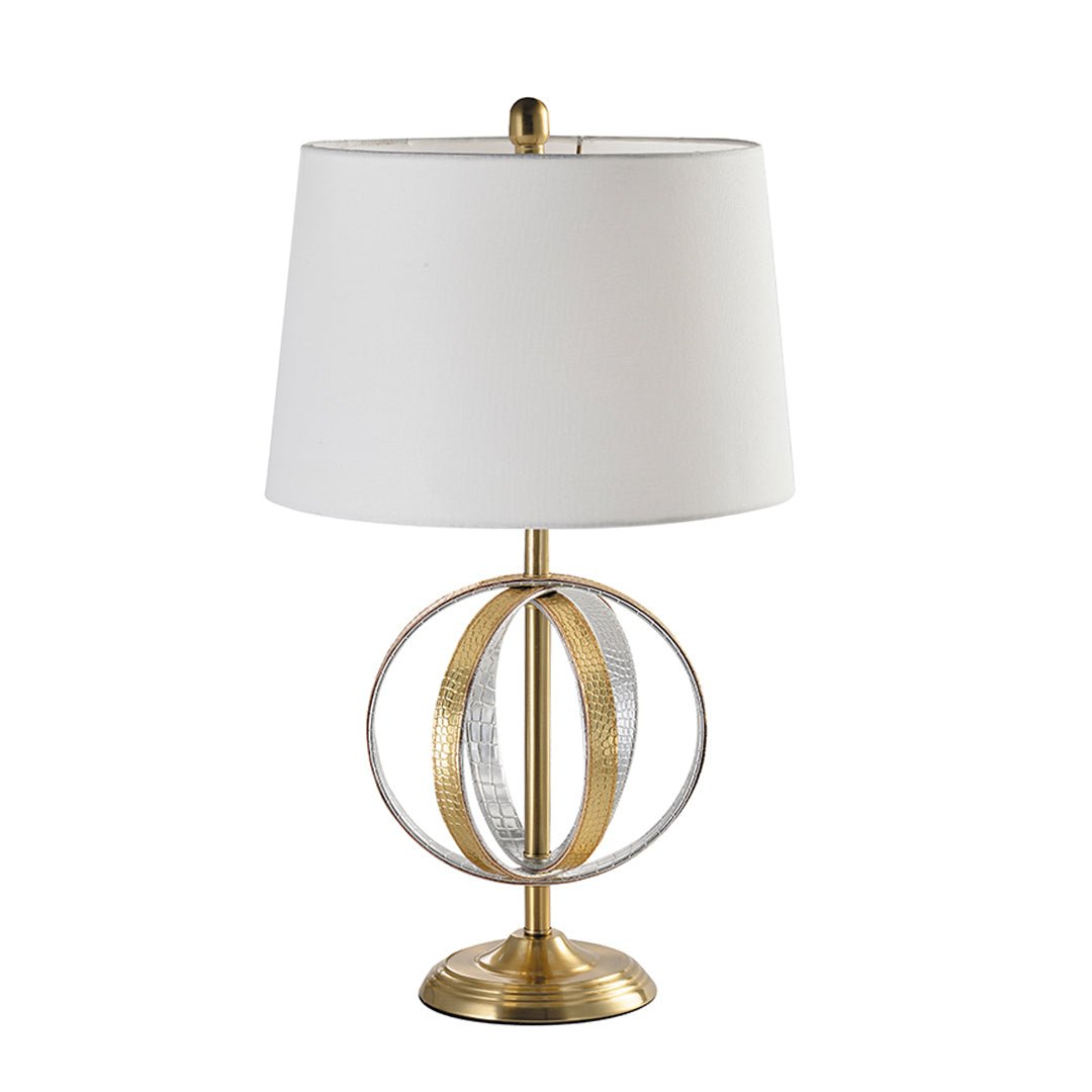 METAL TABLE LAMP WITH SILVER LEATHER Table Lamps| Sagebrook Home