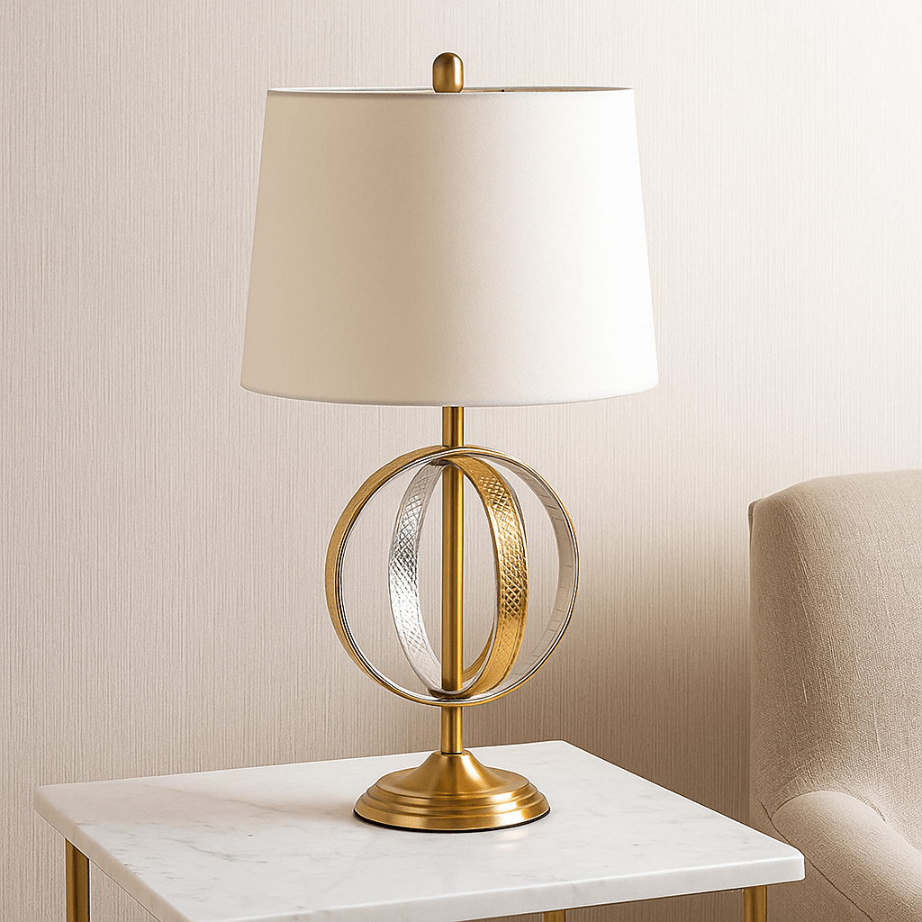 METAL TABLE LAMP WITH SILVER LEATHER Table Lamps| Sagebrook Home