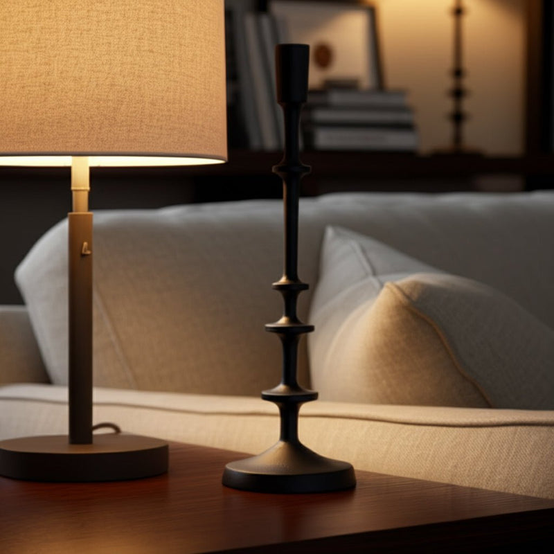 METAL, TAPER CANDLE HOLDER, BLACK - Al Rugaib Furniture