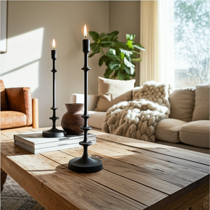 METAL, TAPER CANDLE HOLDER, BLACK - Al Rugaib Furniture