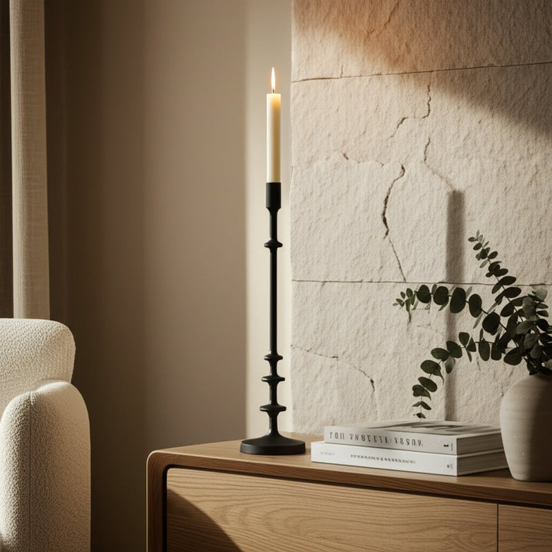 METAL, TAPER CANDLE HOLDER, BLACK - Al Rugaib Furniture