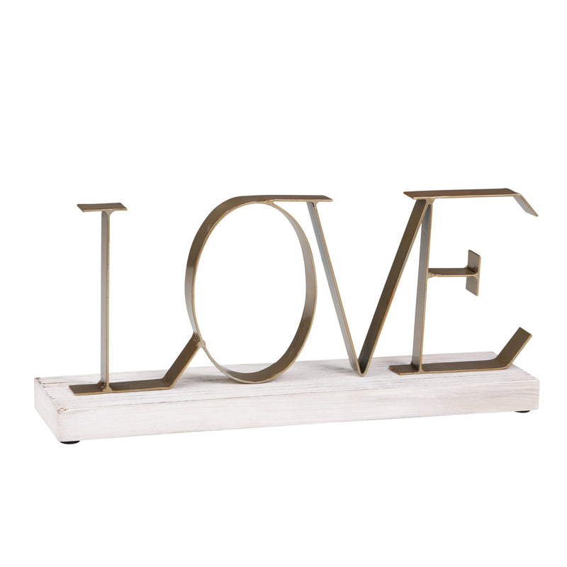 METAL / WOOD 16" "LOVE" TABLEDECOR, GOLD - Al Rugaib Furniture