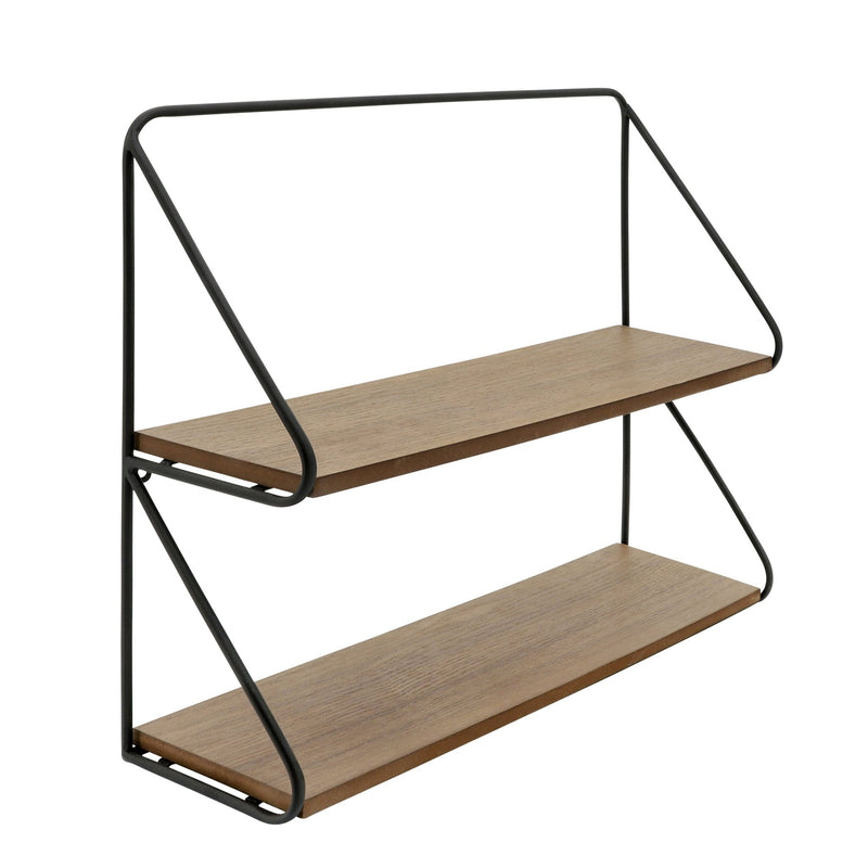 Metal /wood 20" 2 Tier Wall Shelf, Black/brwn - Al Rugaib Furniture