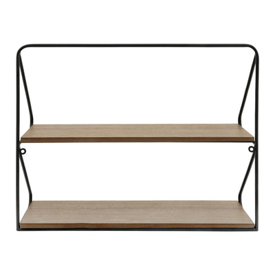 Metal /wood 20" 2 Tier Wall Shelf, Black/brwn - Al Rugaib Furniture