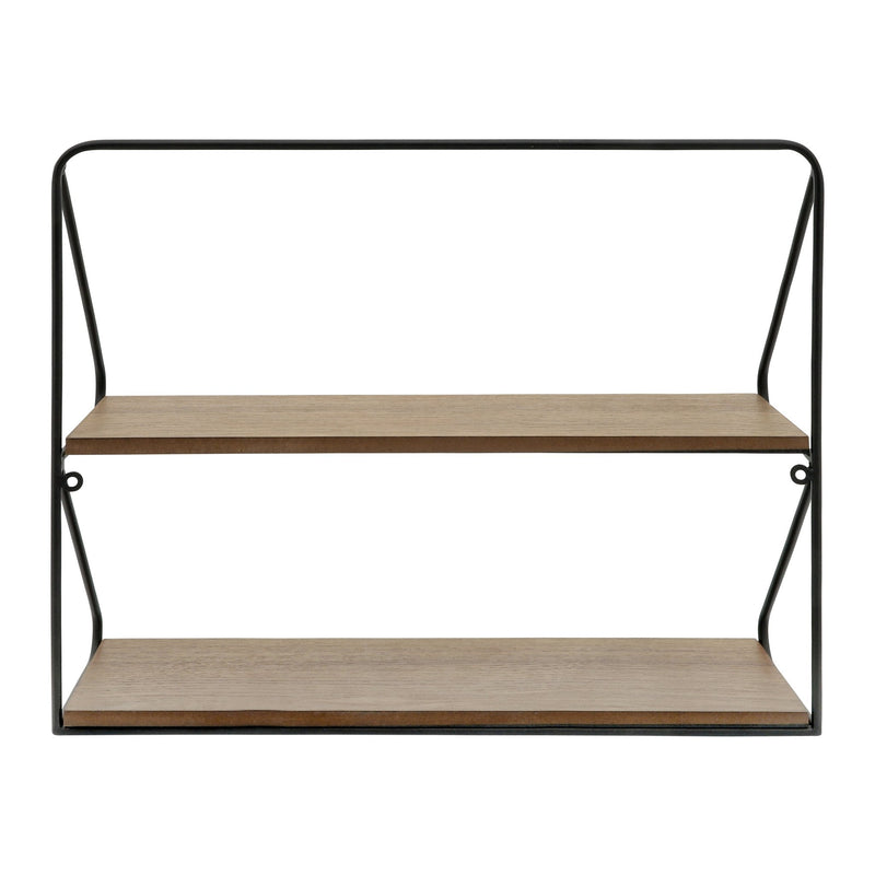 Metal /wood 20" 2 Tier Wall Shelf, Black/brwn - Al Rugaib Furniture