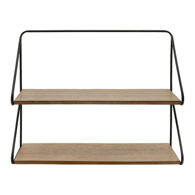 Metal /wood 20" 2 Tier Wall Shelf, Black/brwn - Al Rugaib Furniture