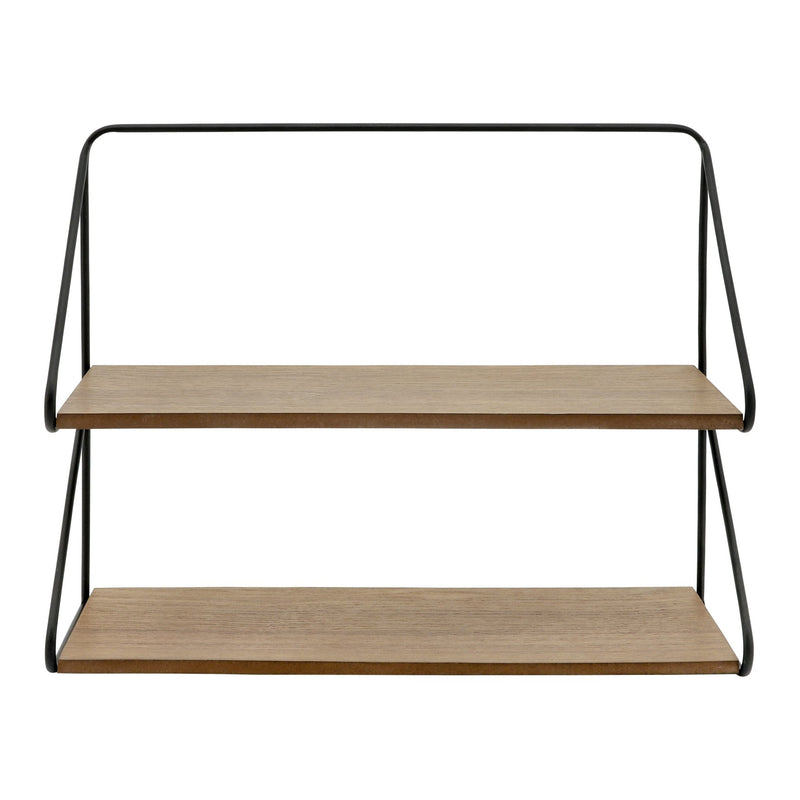 Metal /wood 20" 2 Tier Wall Shelf, Black/brwn - Al Rugaib Furniture