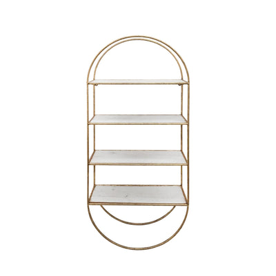 METAL / WOOD35.5" 4 TIER WALLSHELF, WHITE/GOLD - Al Rugaib Furniture