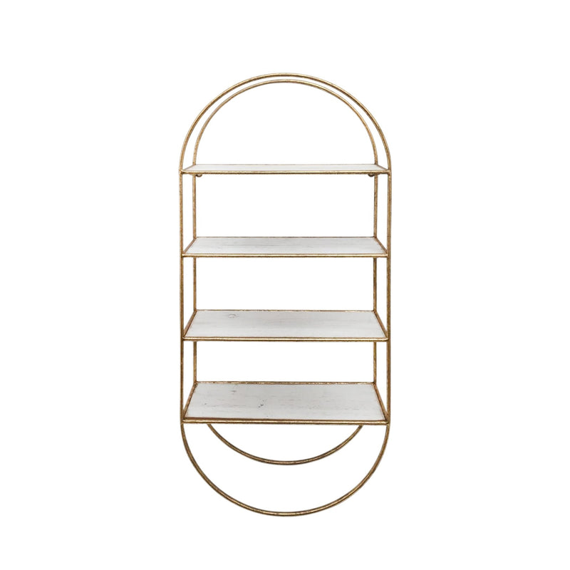 METAL / WOOD35.5" 4 TIER WALLSHELF, WHITE/GOLD - Al Rugaib Furniture