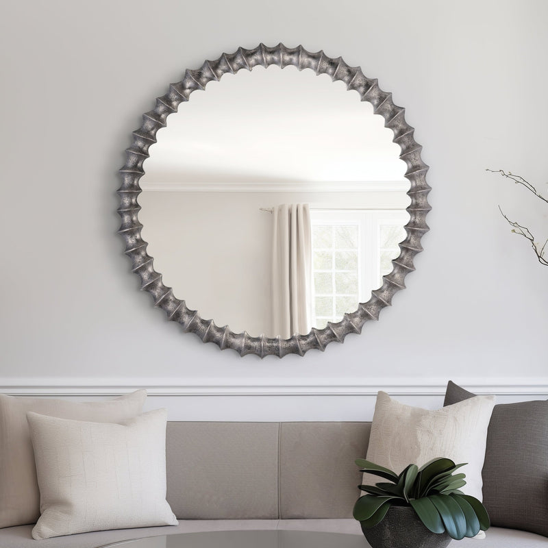 METAL,29",RING TEXTURE MIRROR,BRUSHED NICKEL - Al Rugaib Furniture