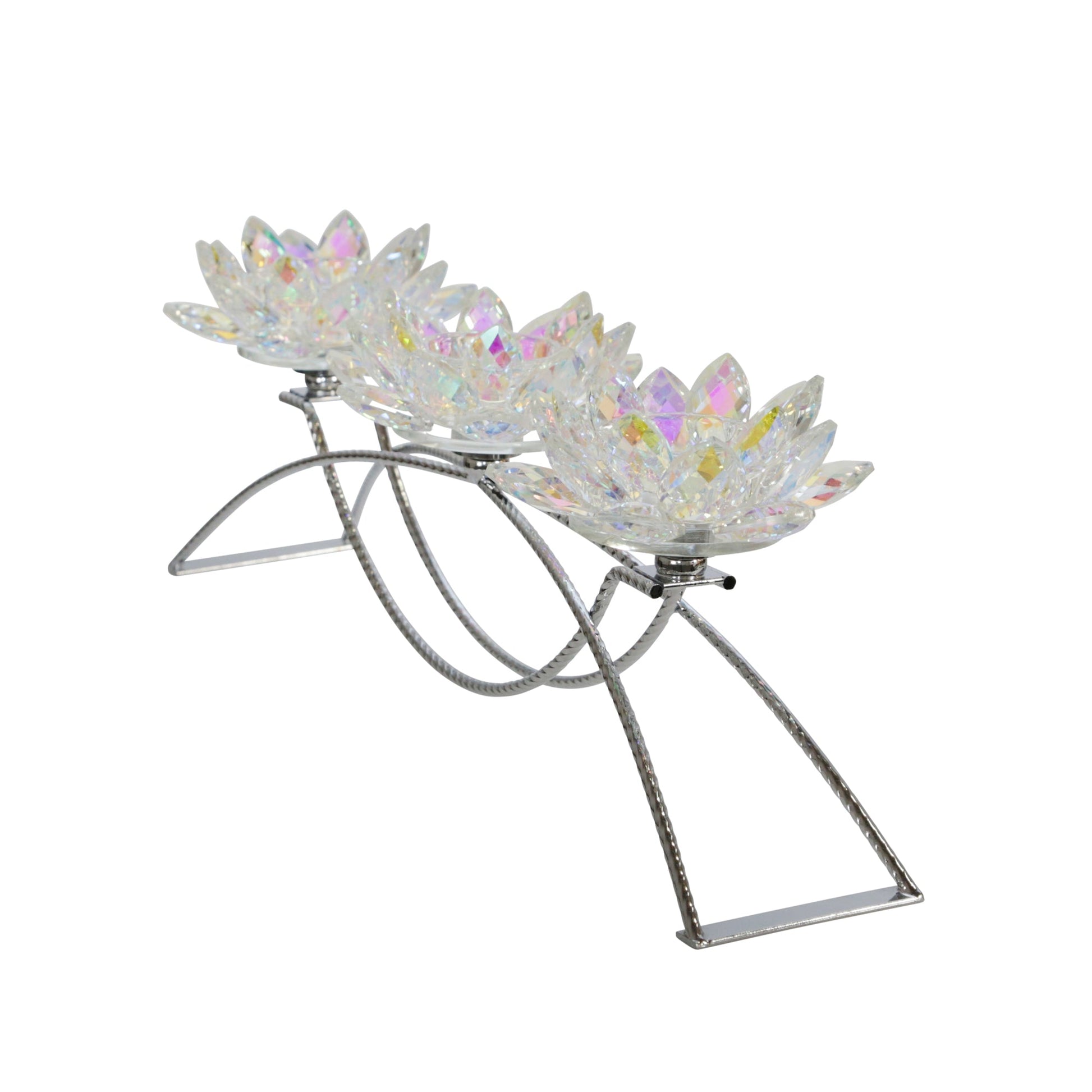 METAL/GLASS 16" 3 LOTUS CANDLE HOLDER, RAINBOW Candle Holders| Sagebrook Home