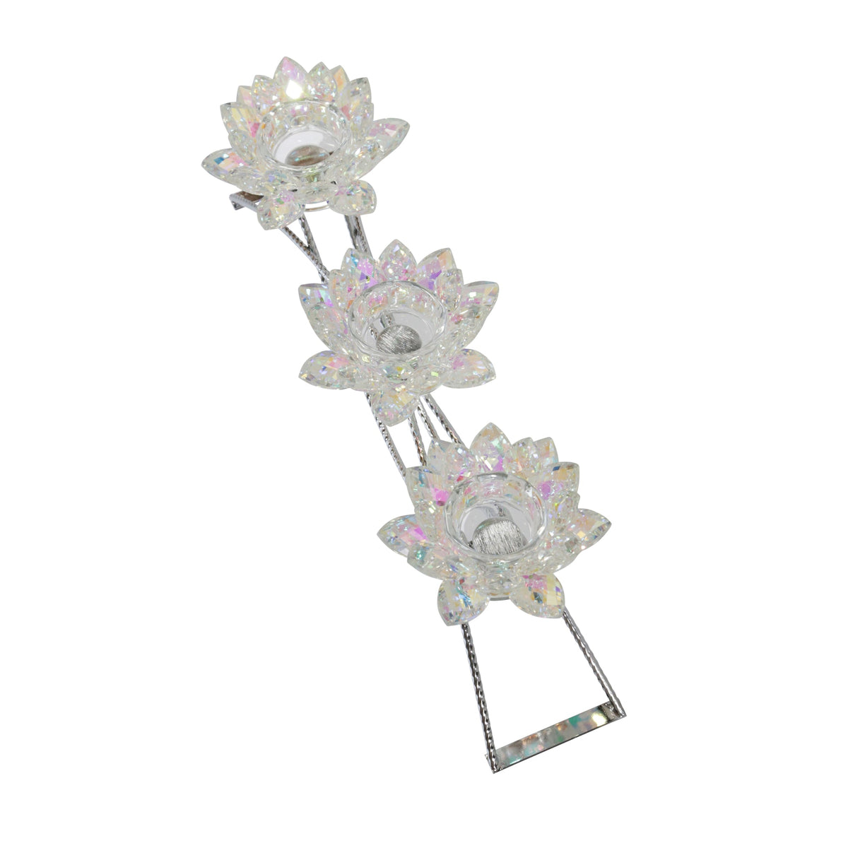 METAL/GLASS 16" 3 LOTUS CANDLE HOLDER, RAINBOW Candle Holders| Sagebrook Home