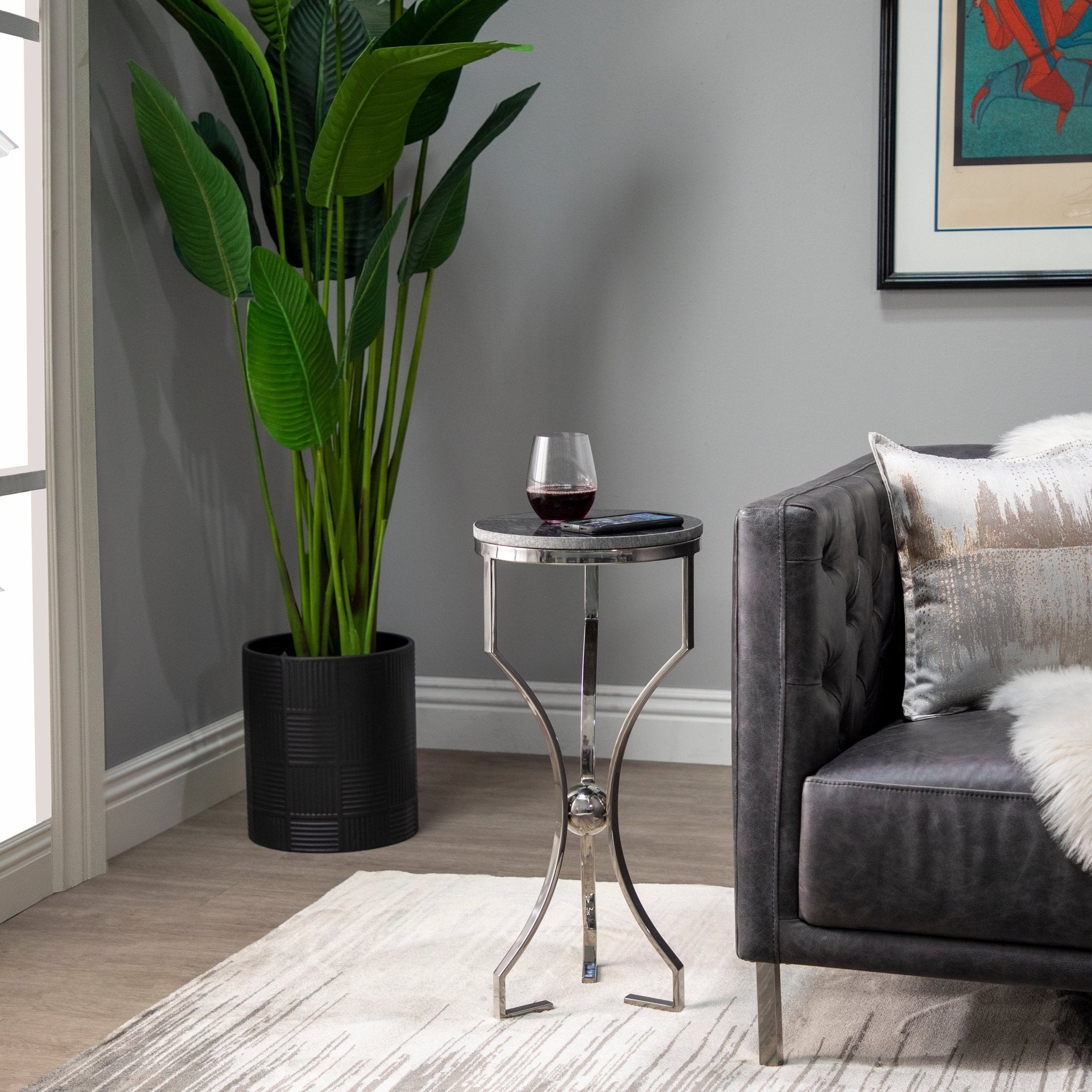 METAL/MARBLE, HOURGLASS SHAPED LEGS TABLE, SILVER Accent & End Tables| Sagebrook Home