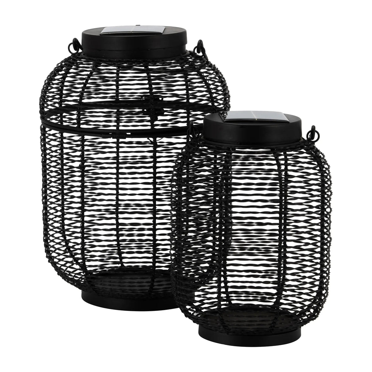 METAL,S/2 9/15"H,ROUND SOLAR LANTERN,BLACK Candle Holders| Sagebrook Home