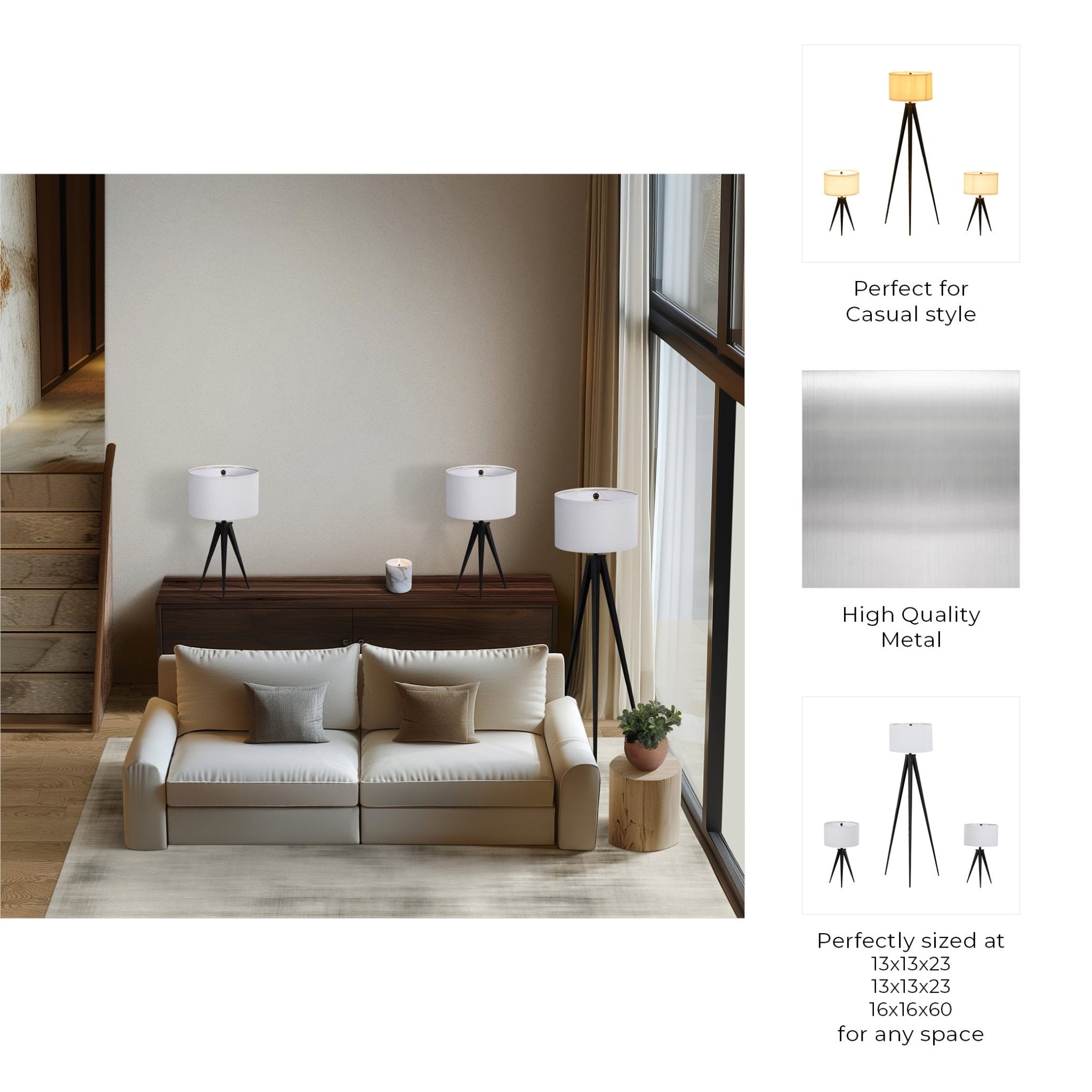 Metal,s/3,23/60"h,table&floor Tripod Lamps,blk Table Decors| Sagebrook Home