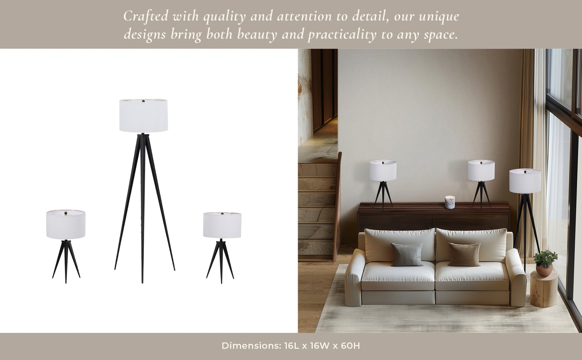 Metal,s/3,23/60"h,table&floor Tripod Lamps,blk Table Decors| Sagebrook Home
