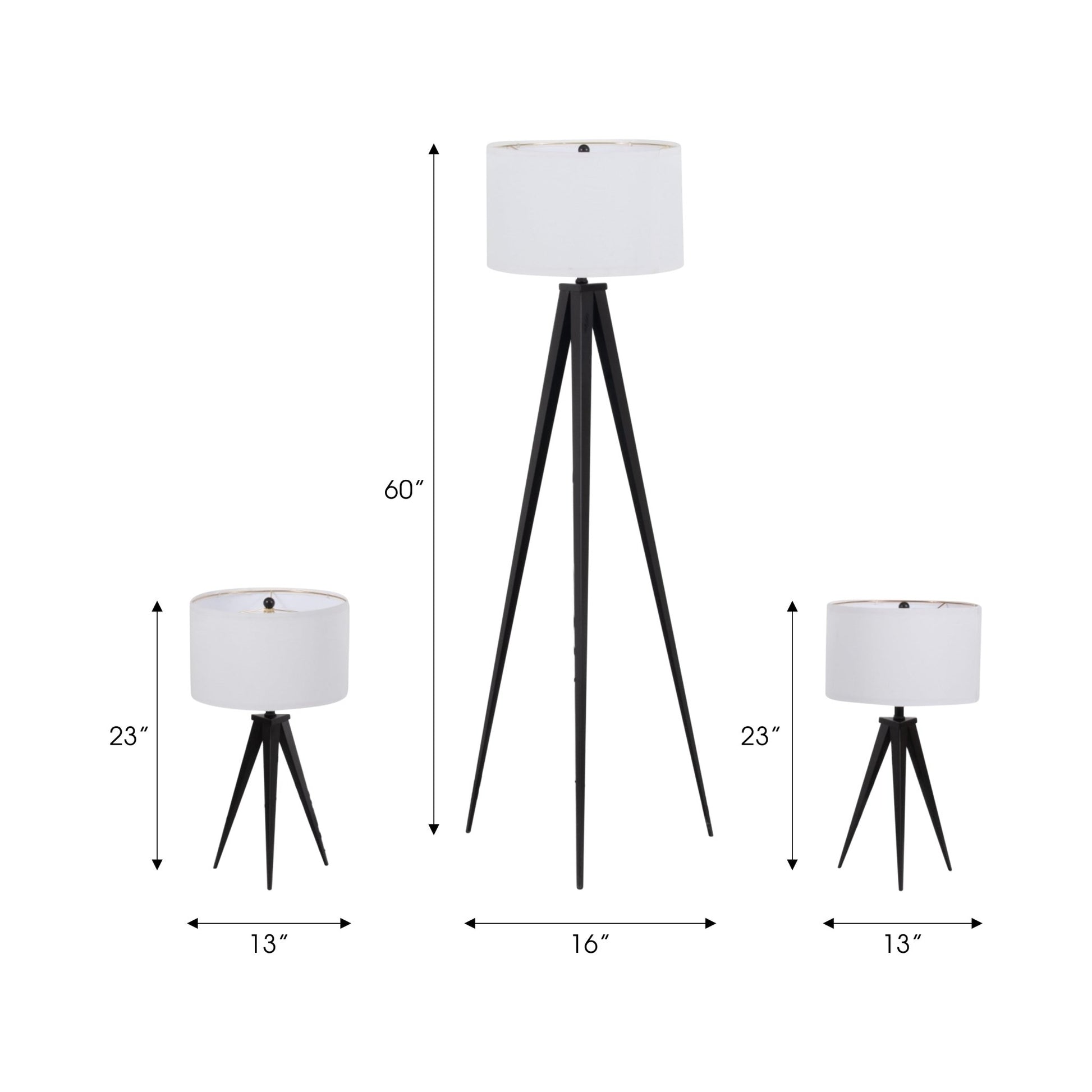 Metal,s/3,23/60"h,table&floor Tripod Lamps,blk Table Decors| Sagebrook Home