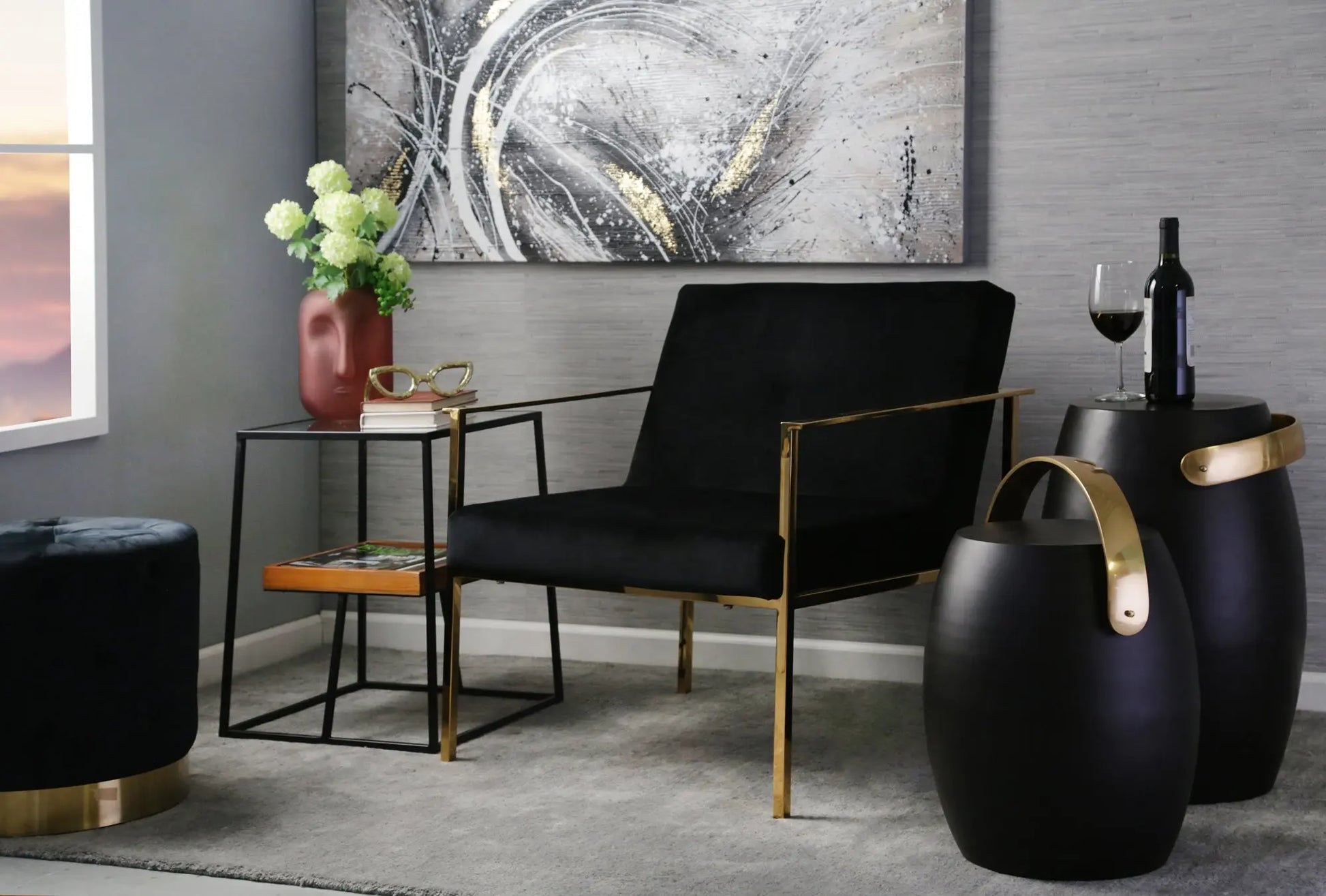 METAL/VELVETEEN ARM CHAIR, GOLD/BLACK Chairs| Sagebrook Home