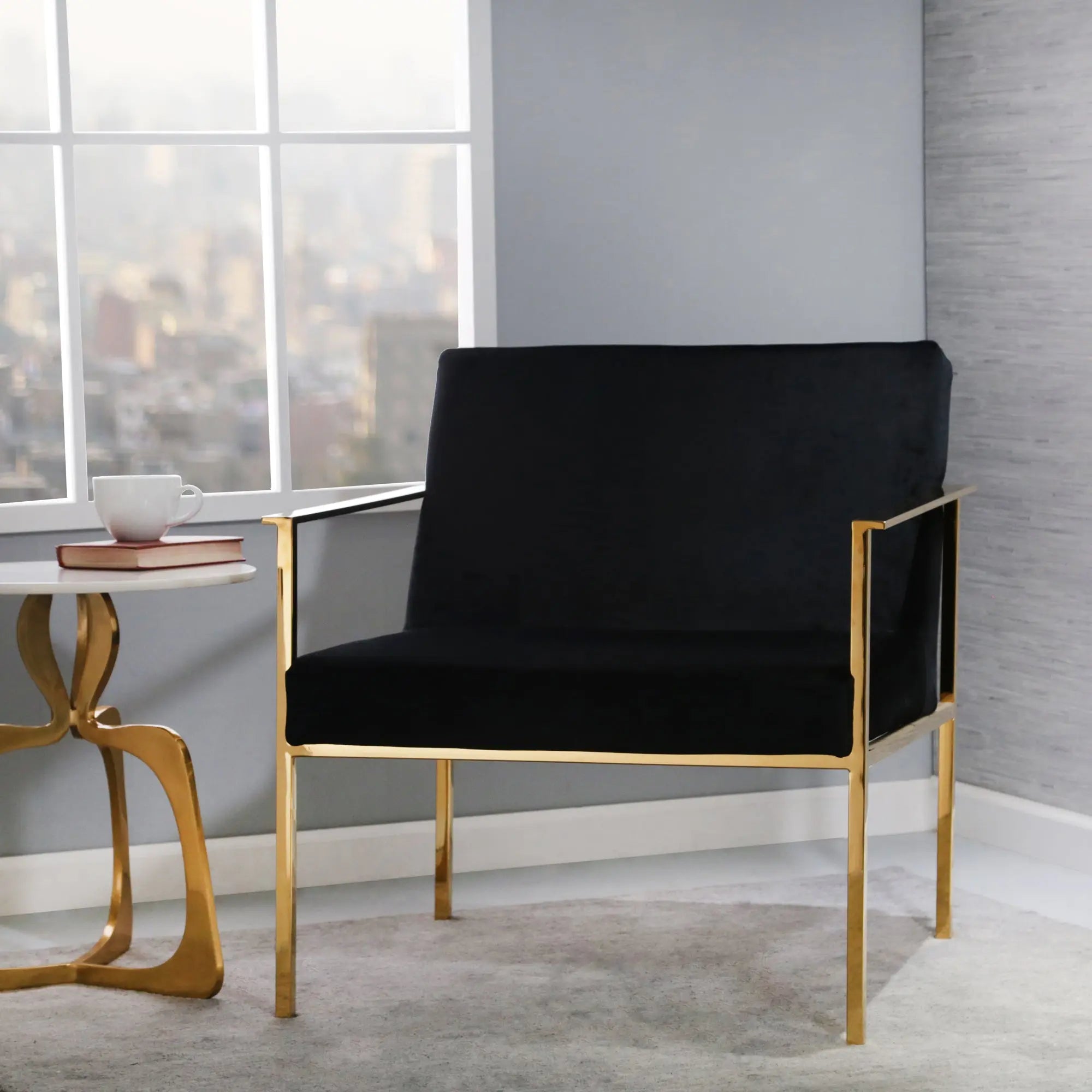 METAL/VELVETEEN ARM CHAIR, GOLD/BLACK Chairs| Sagebrook Home