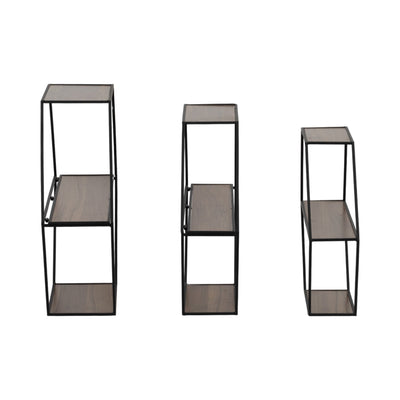 METAL/WD, S/3 21/24/26" HEX FOLDING WALL SHELF,BLK - Al Rugaib Furniture