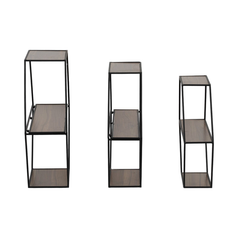 METAL/WD, S/3 21/24/26" HEX FOLDING WALL SHELF,BLK - Al Rugaib Furniture