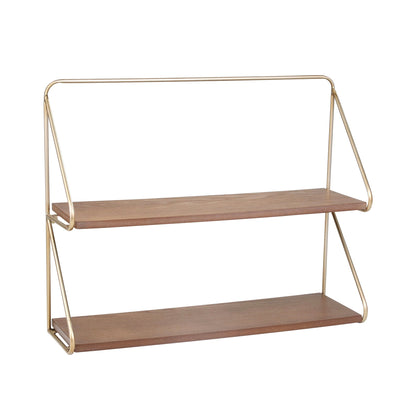 METAL/WOOD 20" 2 TIER WALL SHELF, GOLD - Al Rugaib Furniture