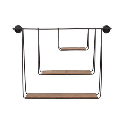 METAL/WOOD 29" 3 - TIER HANGING WALL SHELF, BROWN - Al Rugaib Furniture