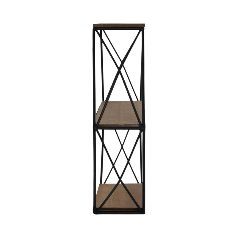 METAL/WOOD 3 TIER HEXAGON WALL SHELF, BROWN/BLACK - Al Rugaib Furniture