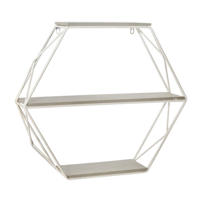 Metal/wood 3 Tier Hexagon Wall Shelf, Gray/white - Al Rugaib Furniture