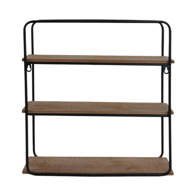 Metal/wood 3 Tier Wall Shelf, Brown/black - Al Rugaib Furniture