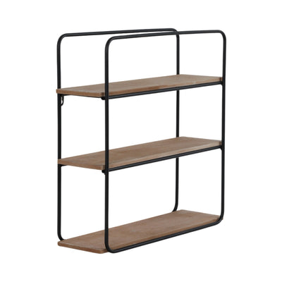 Metal/wood 3 Tier Wall Shelf, Brown/black - Al Rugaib Furniture