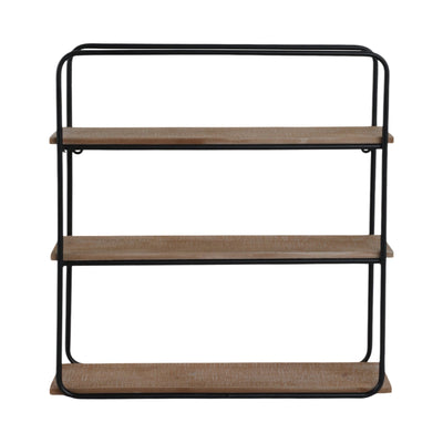 Metal/wood 3 Tier Wall Shelf, Brown/black - Al Rugaib Furniture