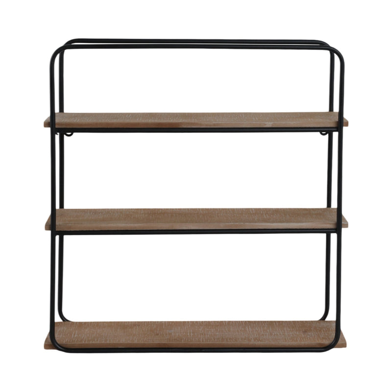 Metal/wood 3 Tier Wall Shelf, Brown/black - Al Rugaib Furniture