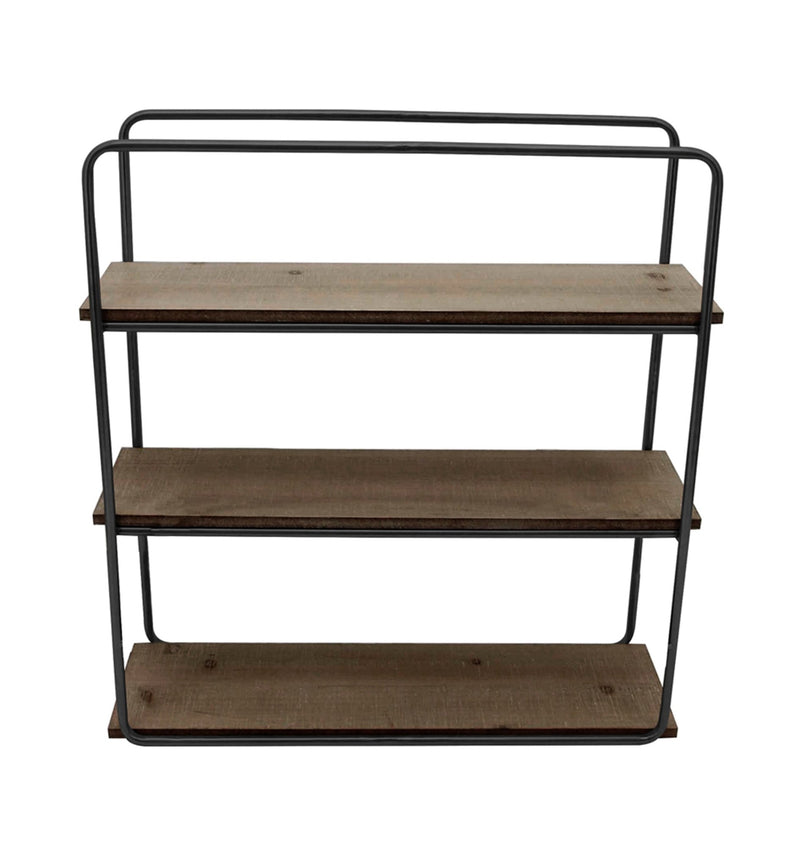 Metal/wood 3 Tier Wall Shelf, Brown/black - Al Rugaib Furniture