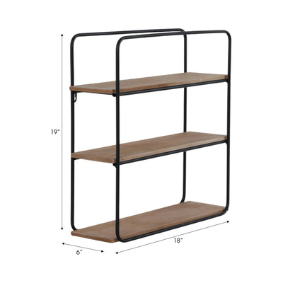 Metal/wood 3 Tier Wall Shelf, Brown/black - Al Rugaib Furniture