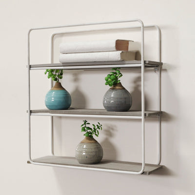 METAL/WOOD 3 TIER WALL SHELF, GRAY/WHITE - Al Rugaib Furniture