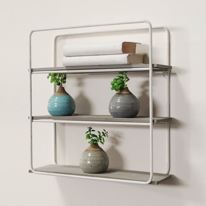 METAL/WOOD 3 TIER WALL SHELF, GRAY/WHITE - Al Rugaib Furniture