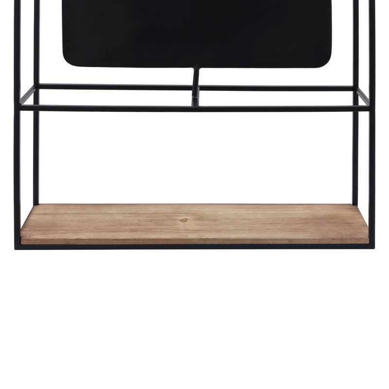 METAL/WOOD 36"H WALL SHELF WITH MIRROR, BLACK/BROW - Al Rugaib Furniture