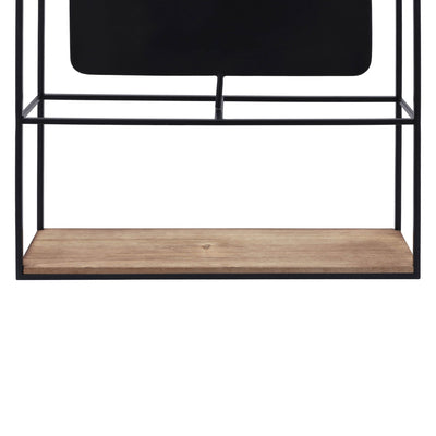 METAL/WOOD 36"H WALL SHELF WITH MIRROR, BLACK/BROW - Al Rugaib Furniture