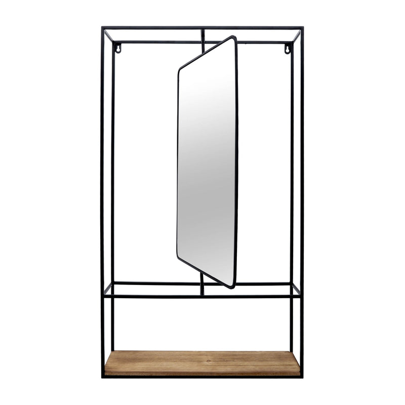 METAL/WOOD 36"H WALL SHELF WITH MIRROR, BLACK/BROW - Al Rugaib Furniture
